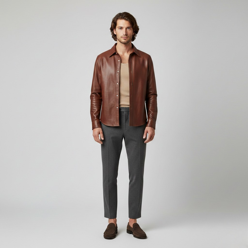 Veste style cuir à boutons pour homme