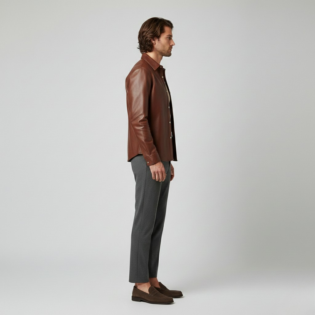 Veste style cuir à boutons pour homme