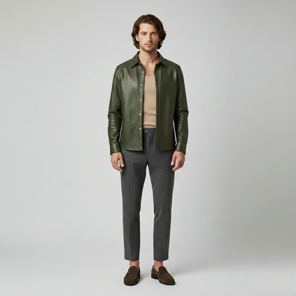 Veste style cuir à boutons pour homme