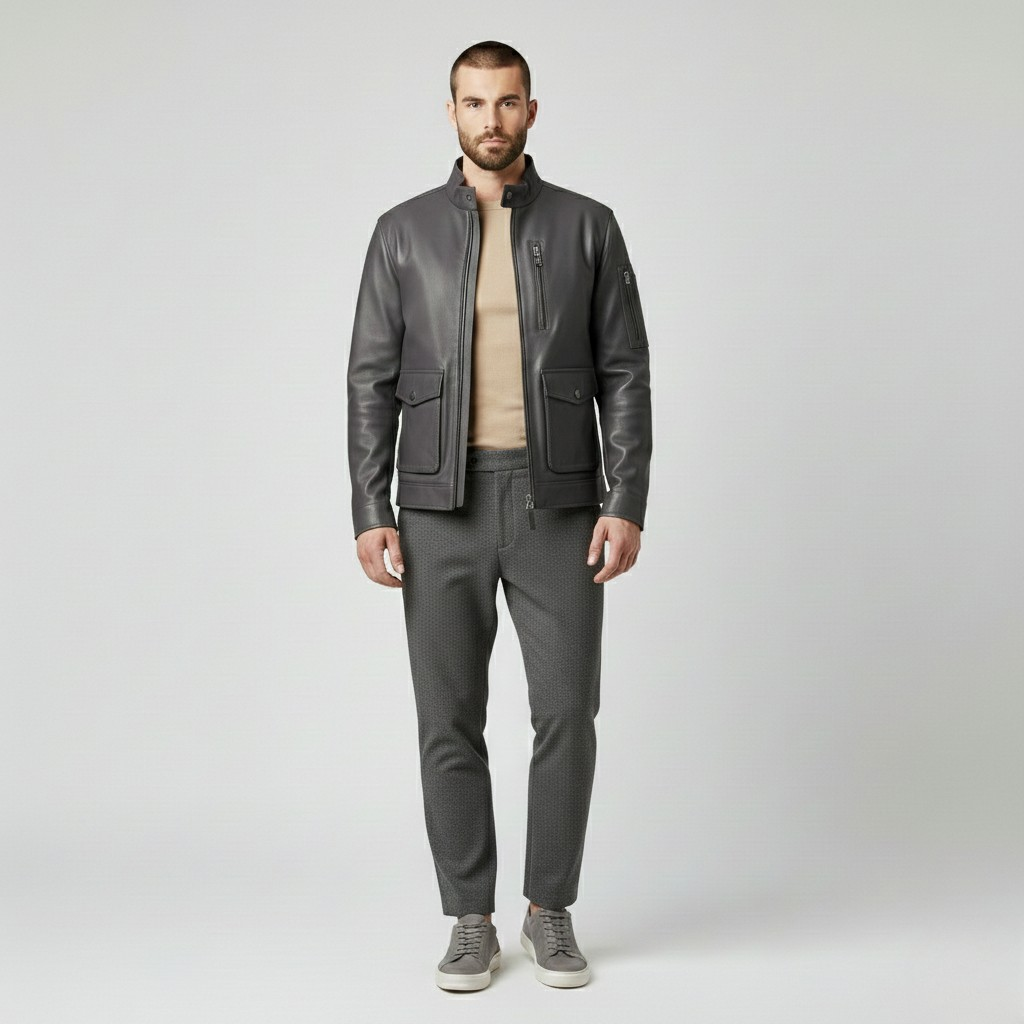 Veste style cuir style utilitaire pour homme
