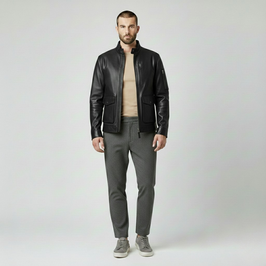 Veste style cuir style utilitaire pour homme