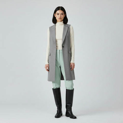 Gilet à coupe longue sans manches pour femme