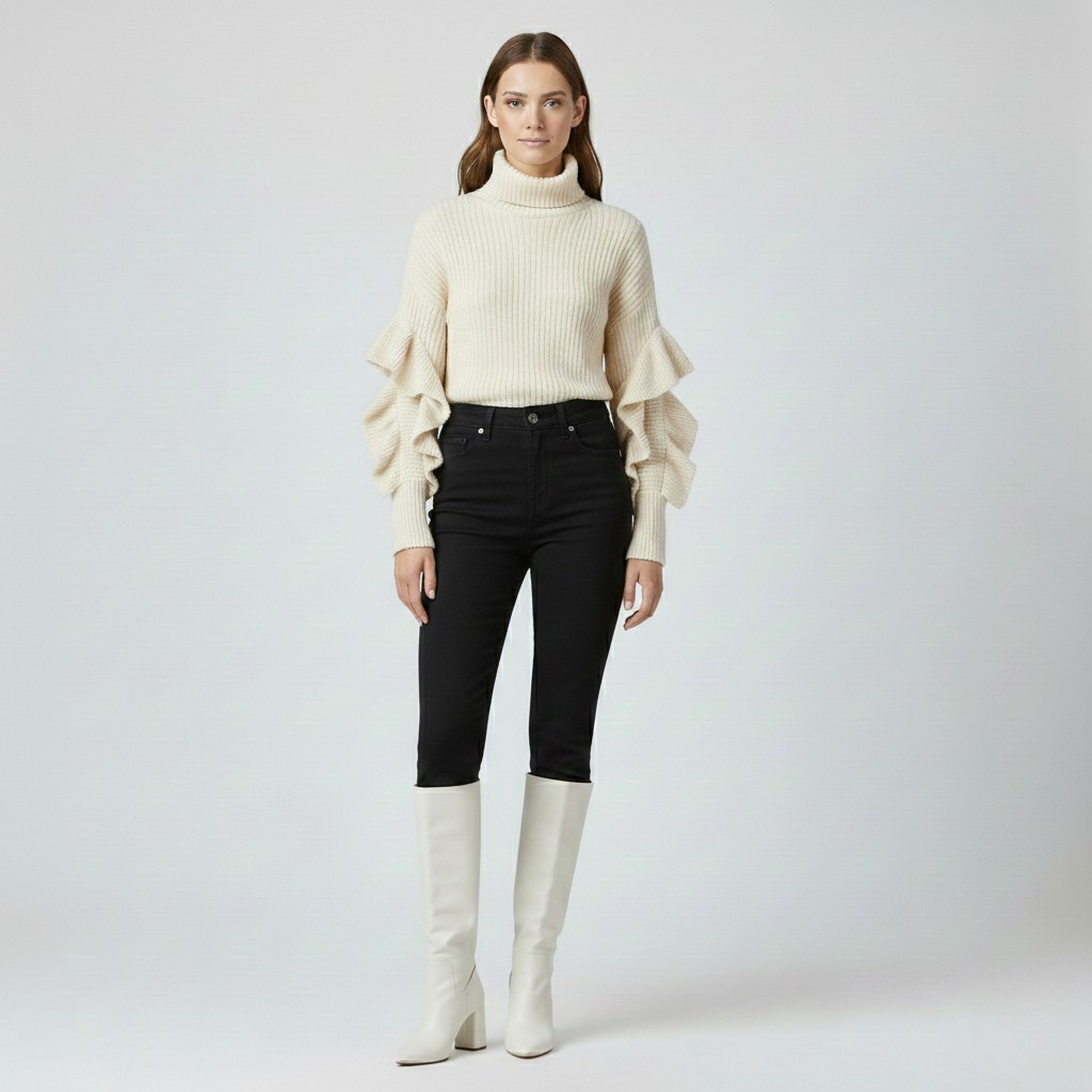 Pull à volants en maille pour femme