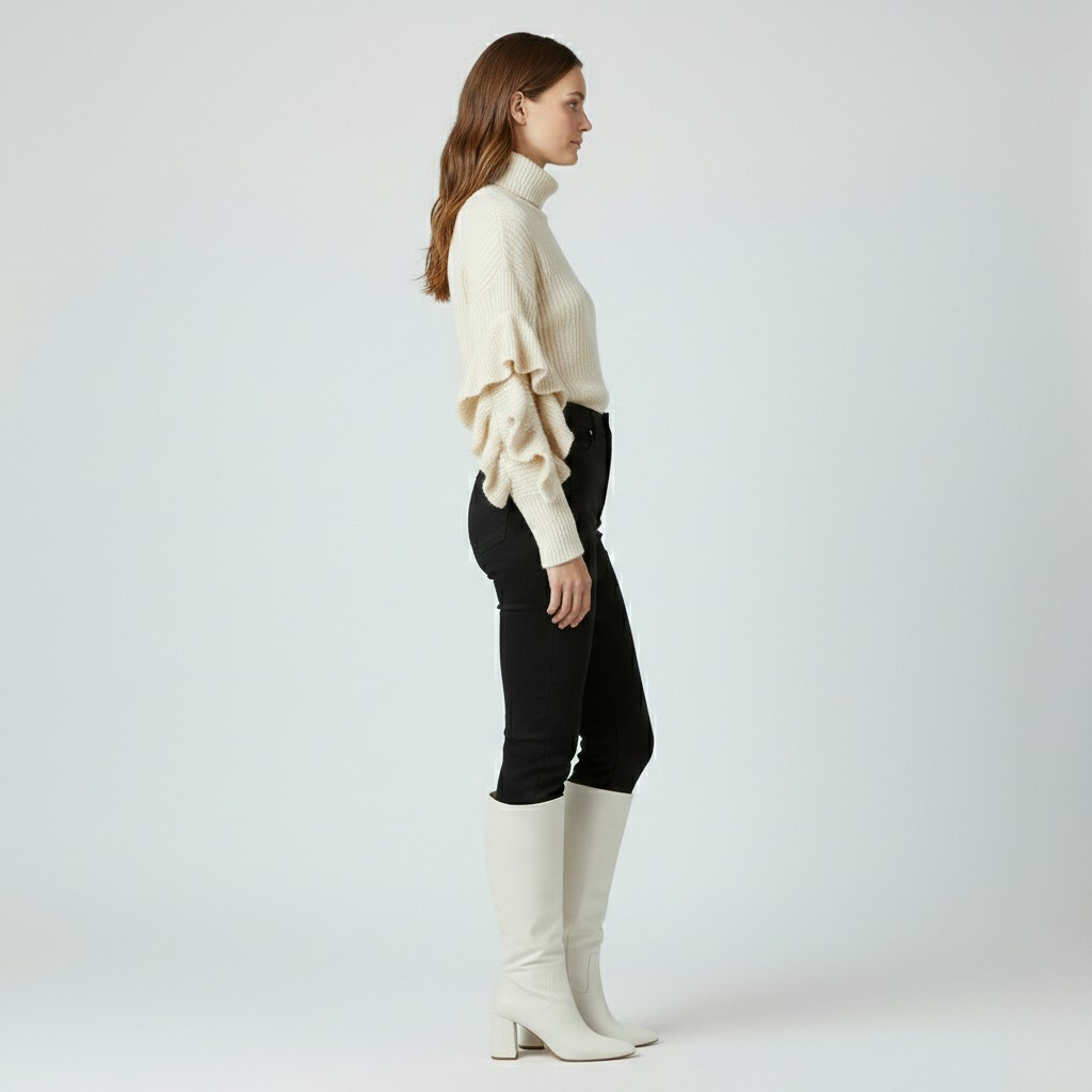 Pull à volants en maille pour femme