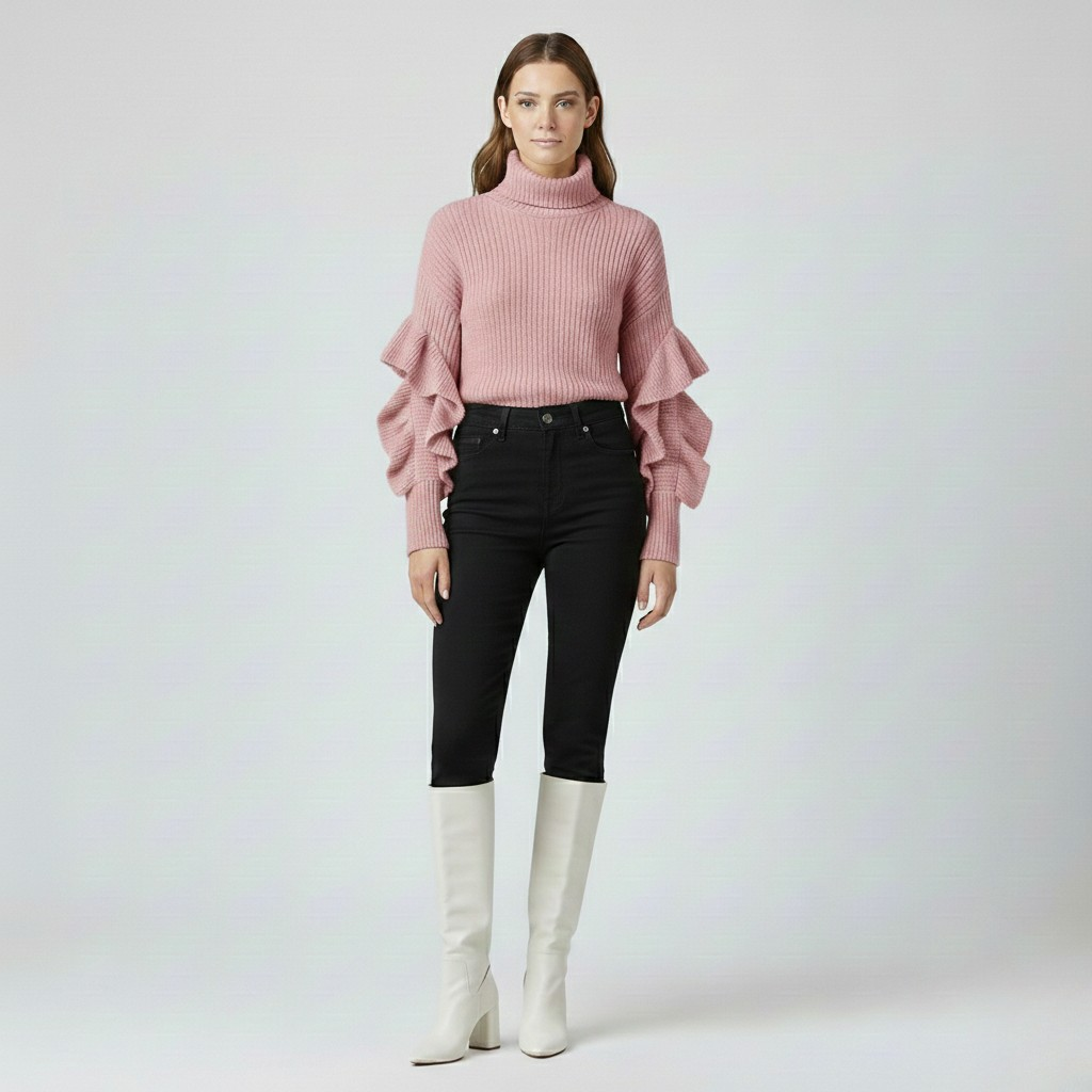 Pull à volants en maille pour femme