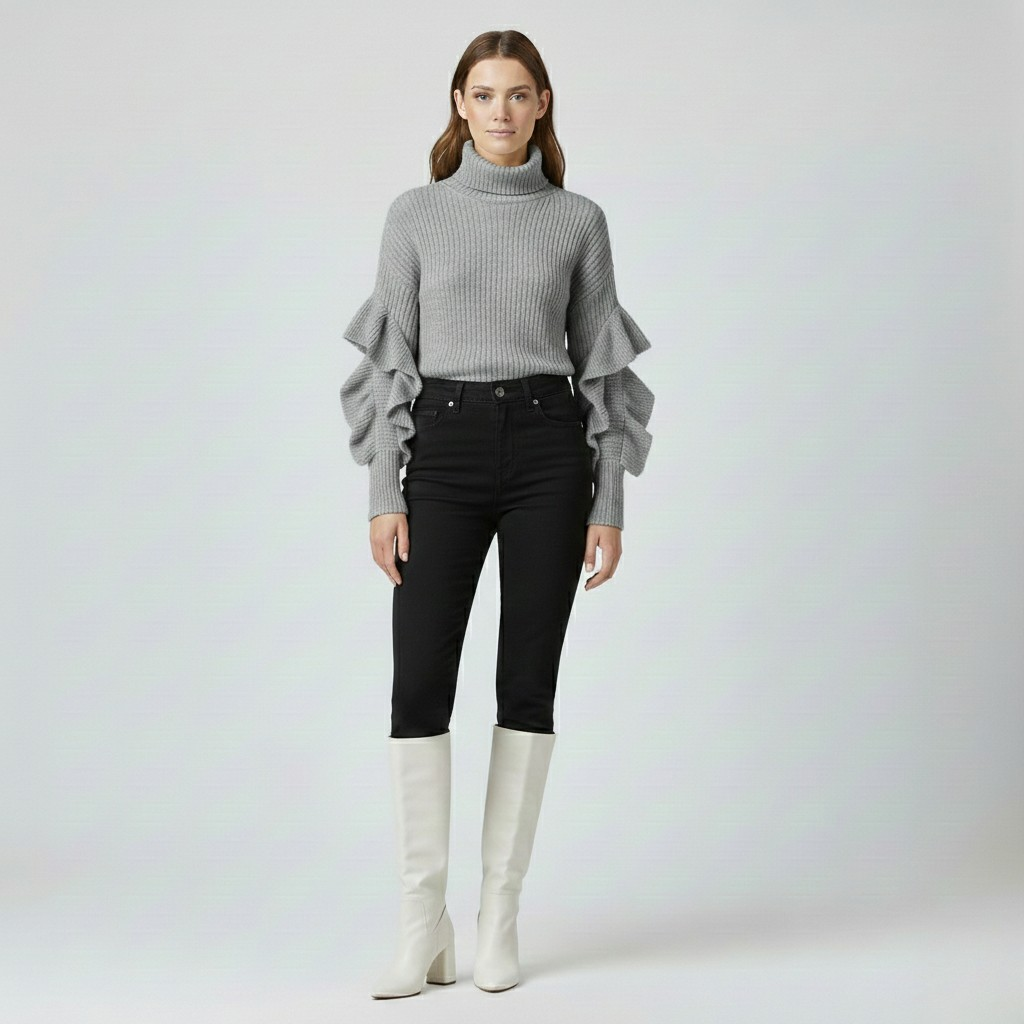 Pull à volants en maille pour femme