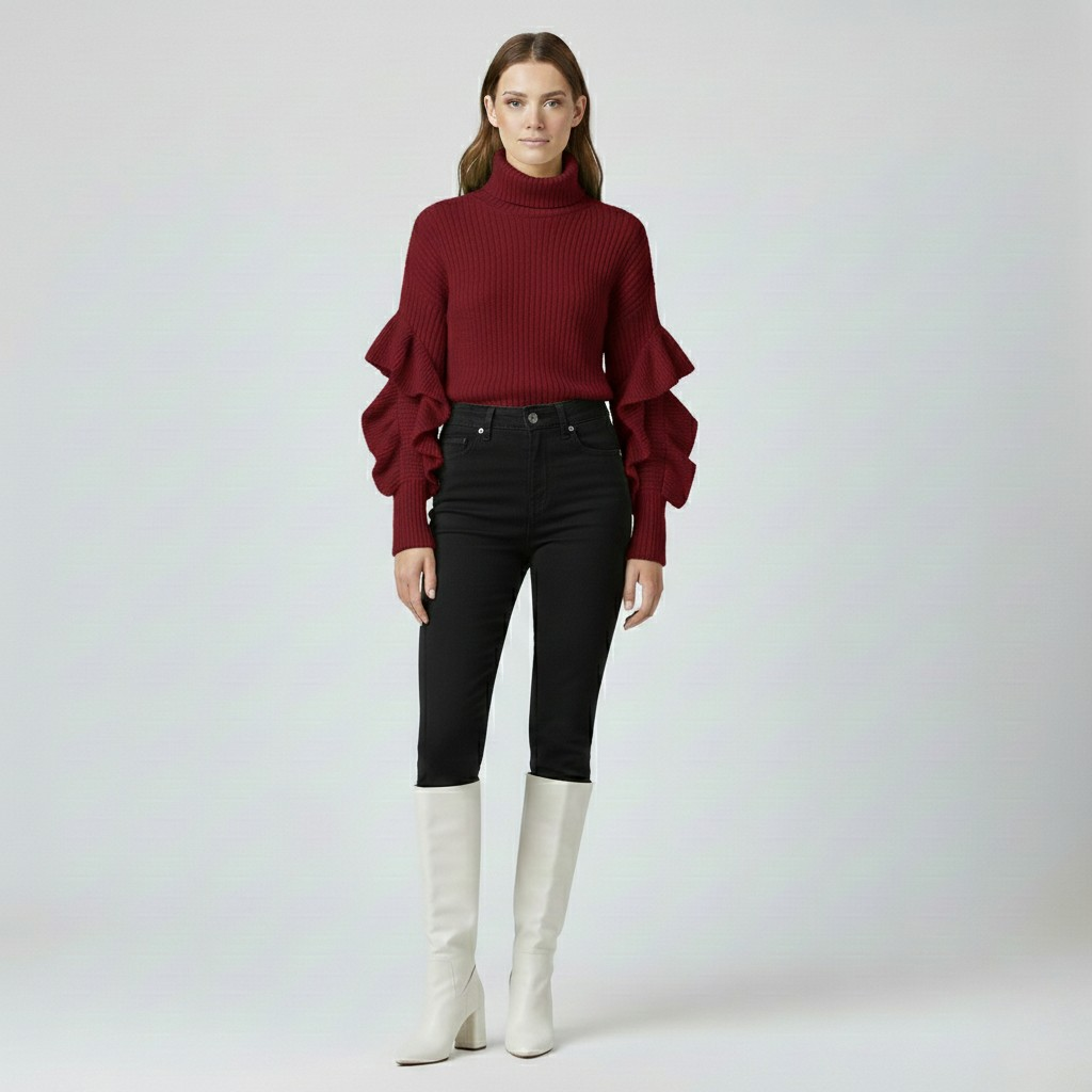 Pull à volants en maille pour femme
