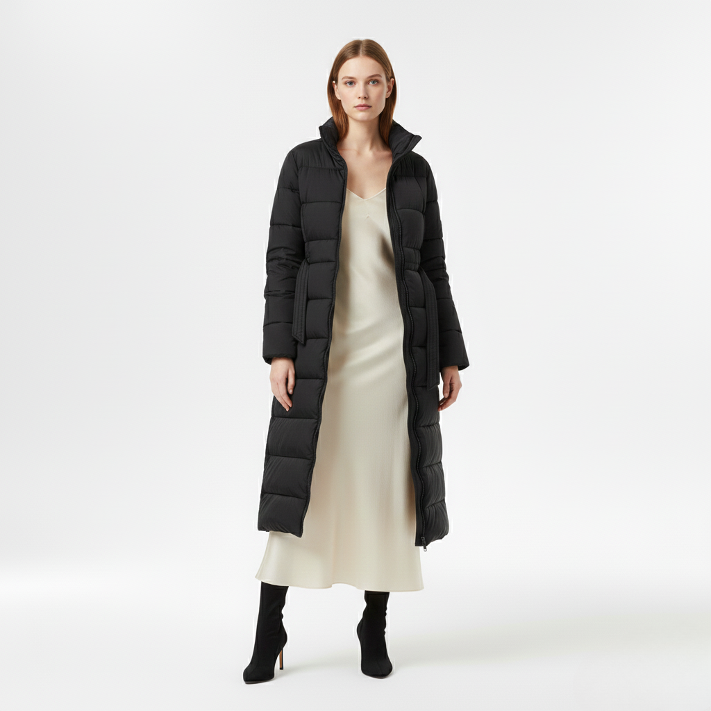 Manteau à matelassage à coupe longue pour femme