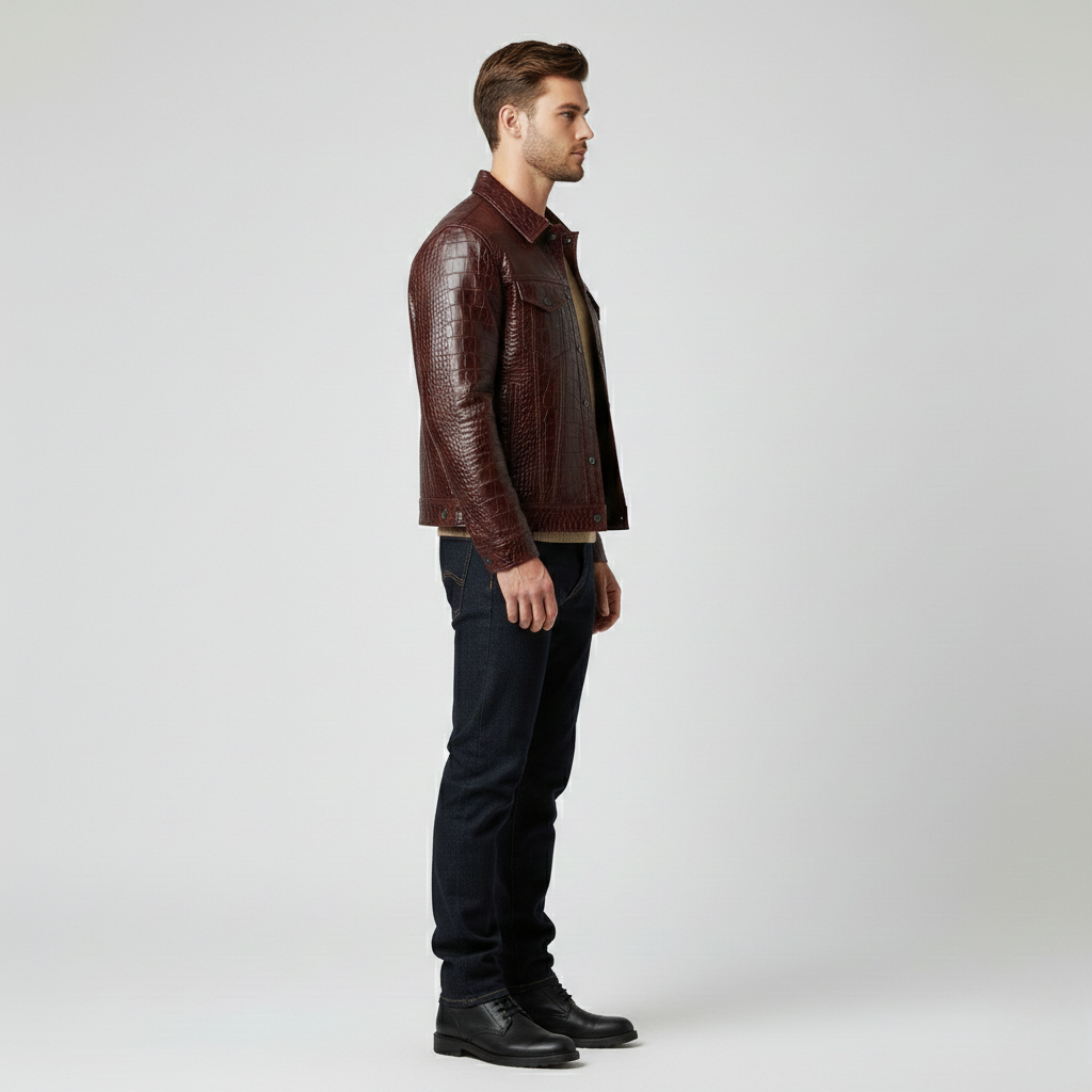 Veste à relief crocodile style cuir pour homme