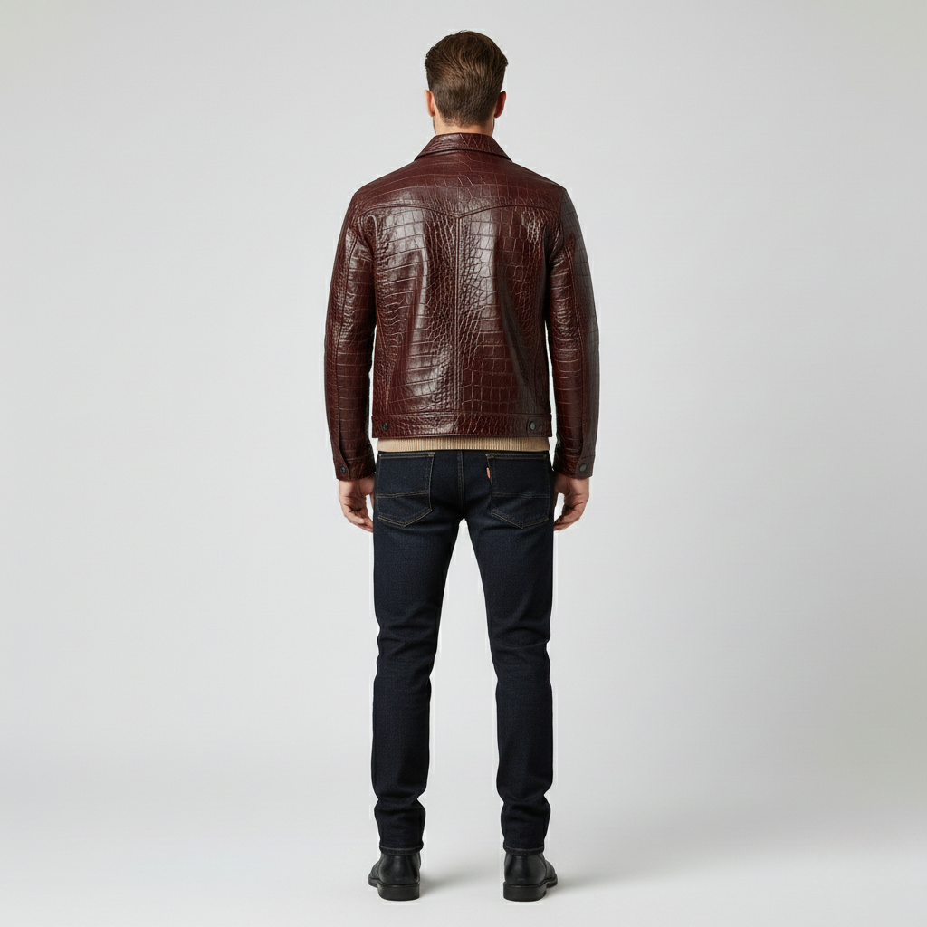 Veste à relief crocodile style cuir pour homme