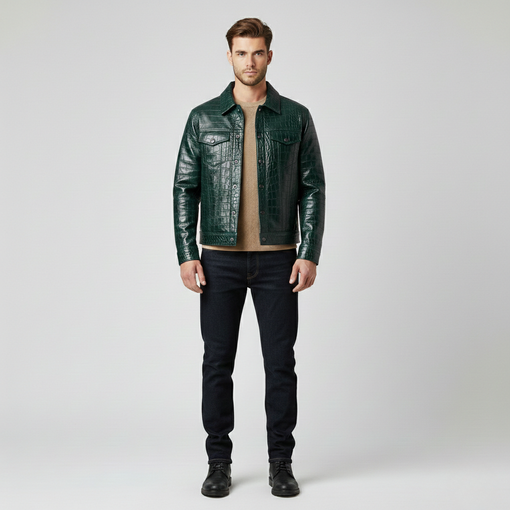 Veste à relief crocodile style cuir pour homme