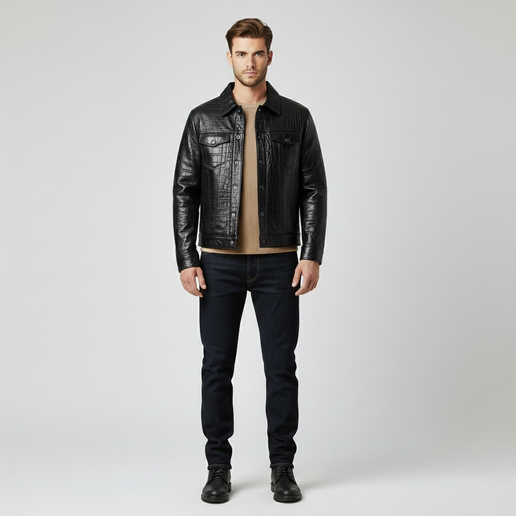 Veste à relief crocodile style cuir pour homme